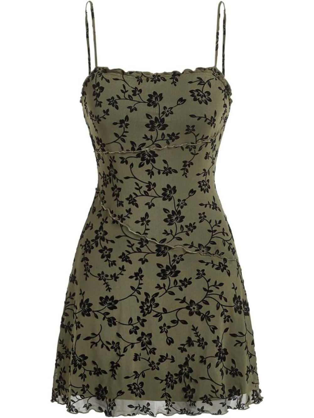 Floral Mesh Mini Dress with Spaghetti Straps - Y2K Style Short Dress for Women